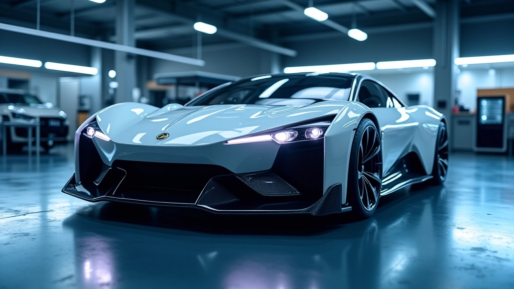 Konceptauto modelis ražošanas laboratorijā ar LED apgaismojumu