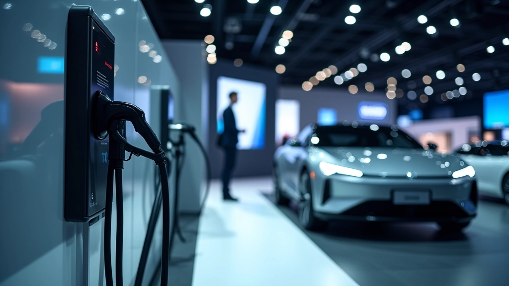 Elektromobilitātes stends izstādē ar jauno tehnoloģiju demonstrāciju