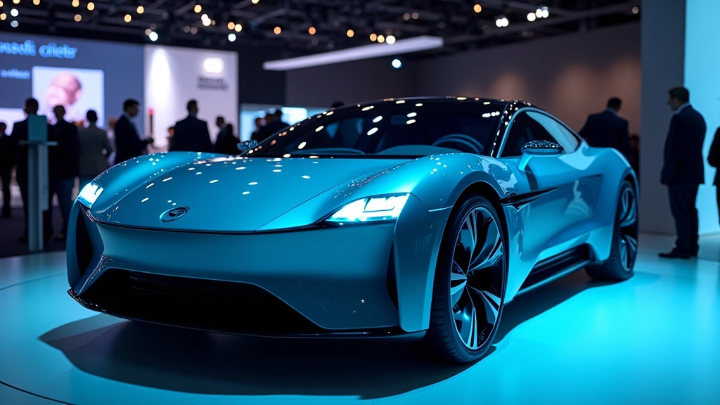Futuristisks elektriskais automobilis ar spilgtiem LED elementiem