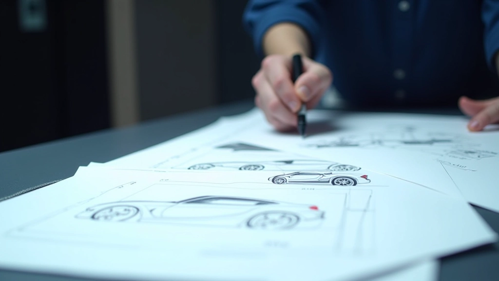 Izstādes telpa ar modernām automašīnām un inženieru prezentāciju